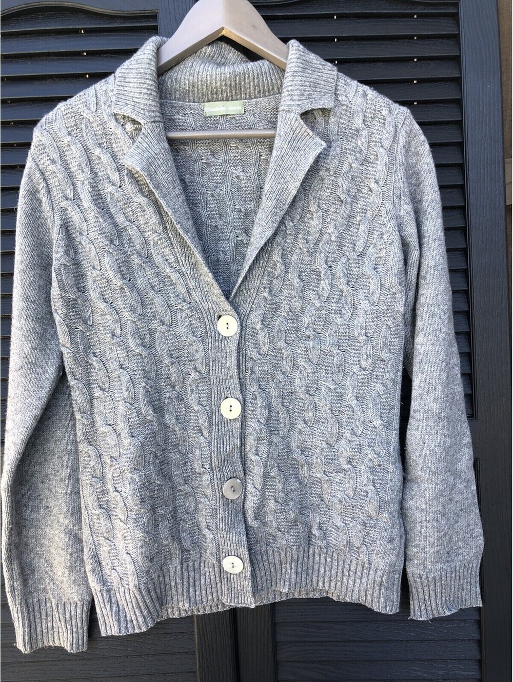 Elizabeth Ascot Gray Cable Open Button Up Grandpa Sweater Cardigen Size M.